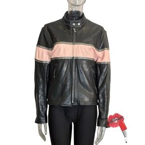 Women's "Hot Leathers" Motorcycle Moto Jacket Black w/Pink Band sz XL Leather